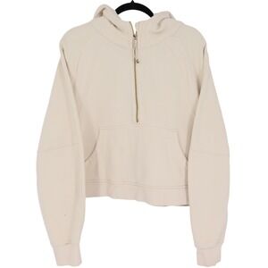 Lululemon Scuba Oversized Half Zip Hoodie Sweatshirt Cream Sz XL-XXL Embroidered